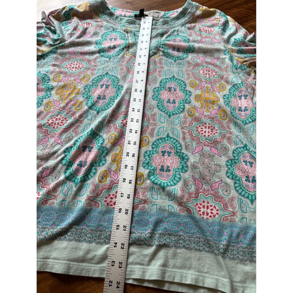 Talbots Paisley Tunic Top Womens XL Pastel Pima Cotton Modal 3/4‎ Sleeve Coastal - Picture 6 of 13